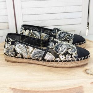 Sam Edelman Krissy Embroidered Mesh Espadrille Slip‎ On Flats Black Size 9
